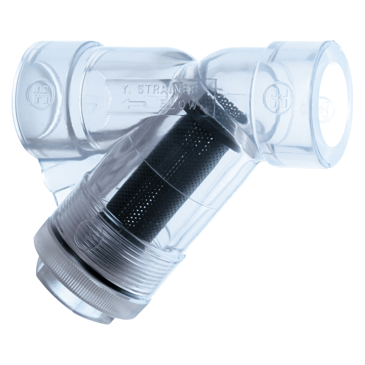 Item YS00075T, 3/4" Clear PVC YStrainers w/FPM seal; threaded end